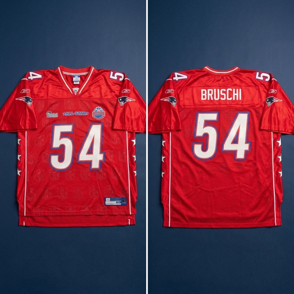 Vintage Reebok Tedy Bruschi New England Patriots AFC Pro Bowl Jersey Red Mens XL